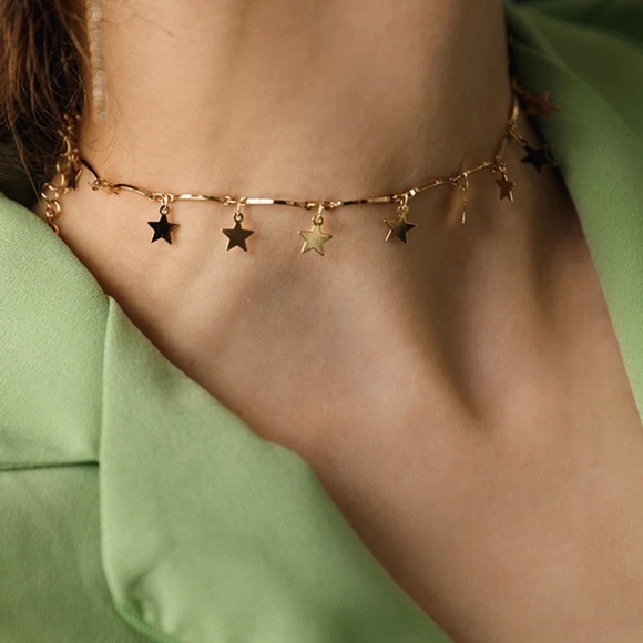'Luminary' Gold Stars Dangle Choker Necklace - Picture 7 of 8